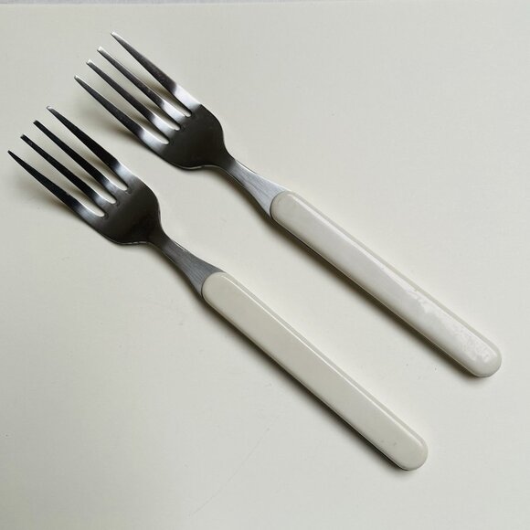 Picnic Time Flatware Silverware White Handle Stainless Steel Dining 2 Piece Fork - Picture 1 of 4